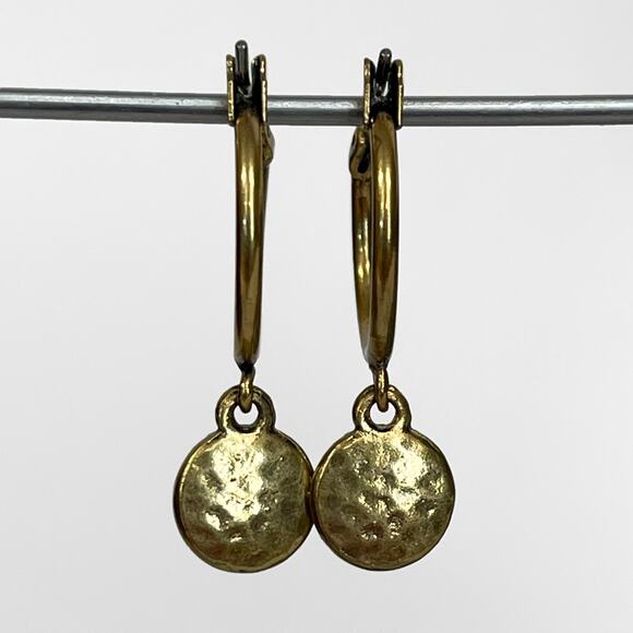 Lucky Brand Pave Drop Earrings Gold-Tone Hoops Sparkly Crystal Charms Click Top - Picture 3 of 6